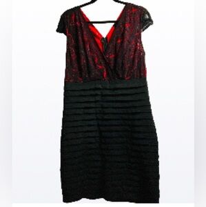 Papillon Large Cocktail Black Lace over Red Lining Party Dress